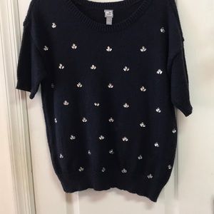 Gem stone embellished Black short sleeved sweater